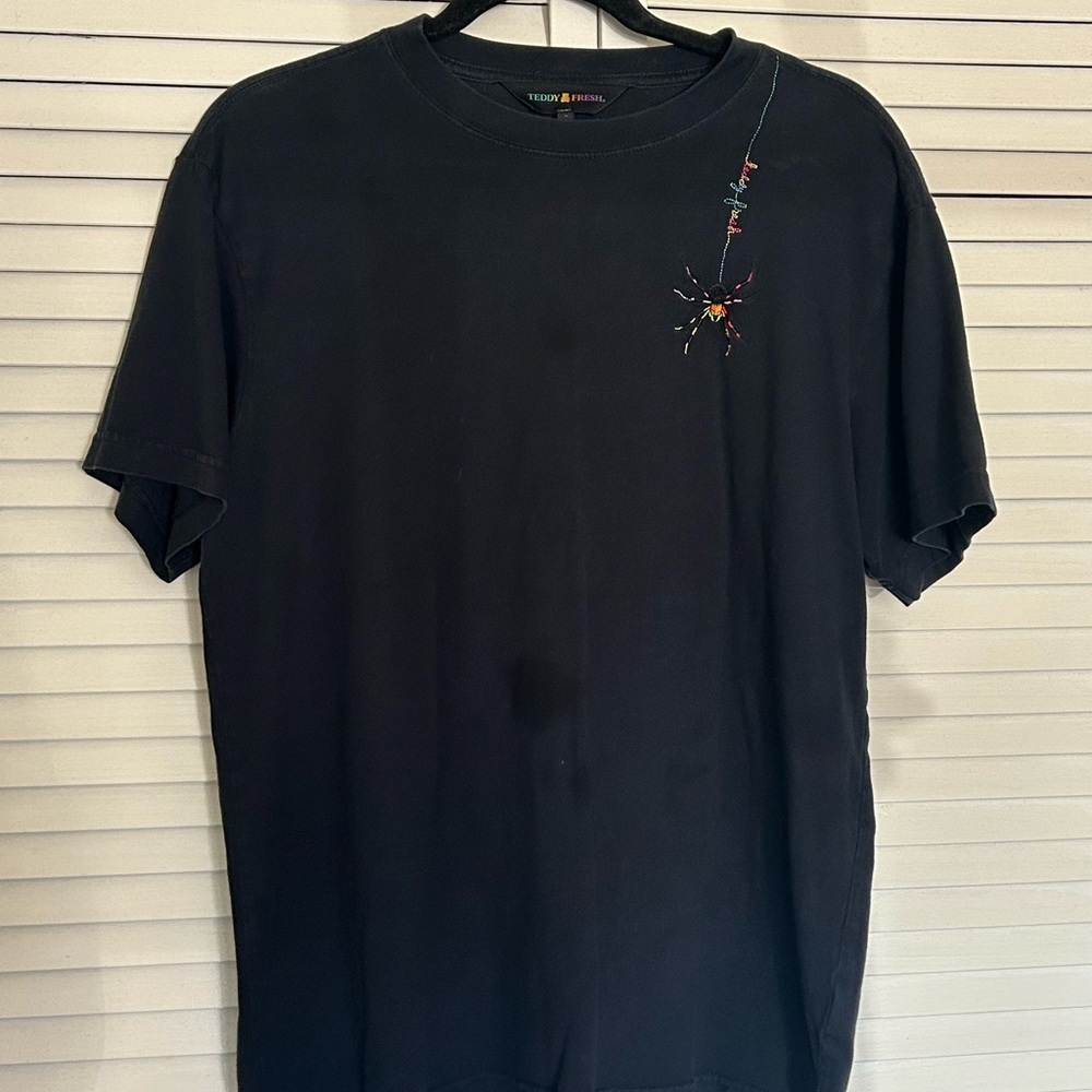 Black Men's T-Shirt with Spider Embroidery